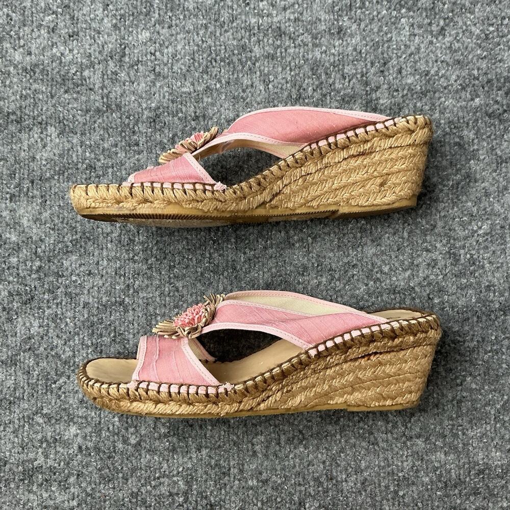 ANDRE ASSOUS PINK Silk FLOWER Slide Espadrille Wedge SANDALS Size 8 - Picture 4 of 8